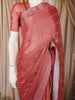 Salmon Pink Abstract Stone Embellished Design Crushed Fancy Saree with Designer Border