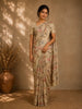 Sand Beige Floral Printed Tussar Silk Saree