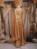 Sandal Floral Woven Design Silk Gown with Dupatta