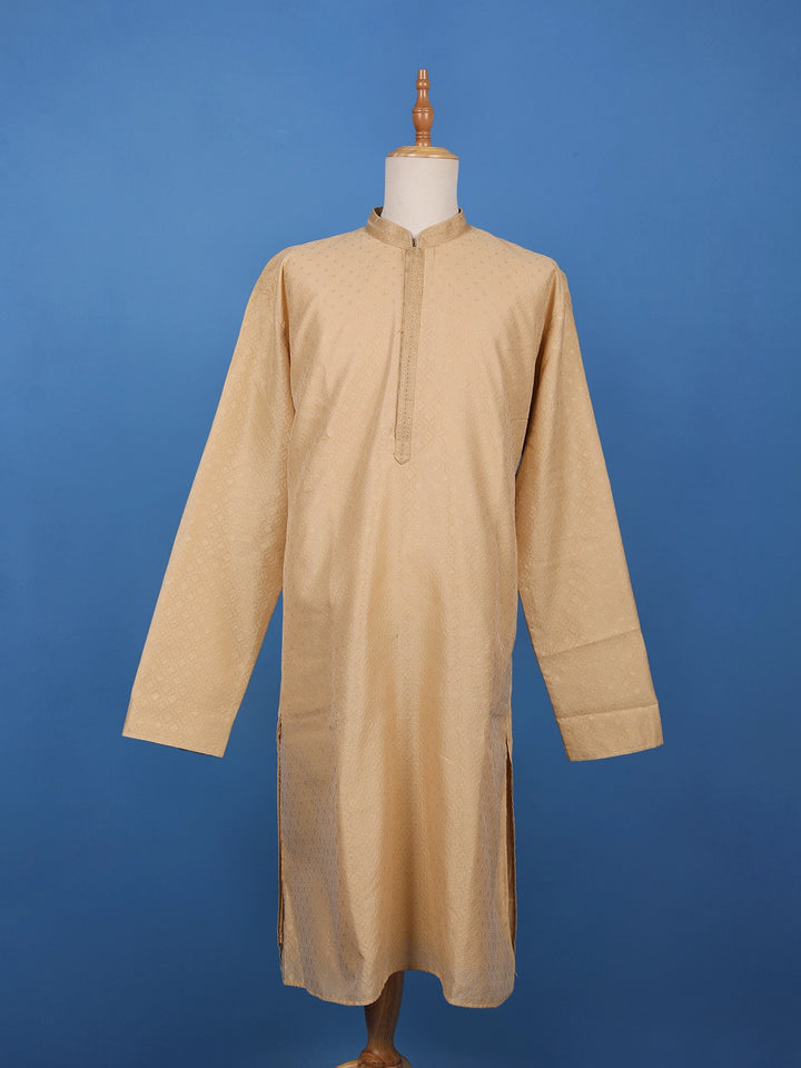 Sandal Beige Small Flower Designs Silk Kurta Set With Pant - Diadem