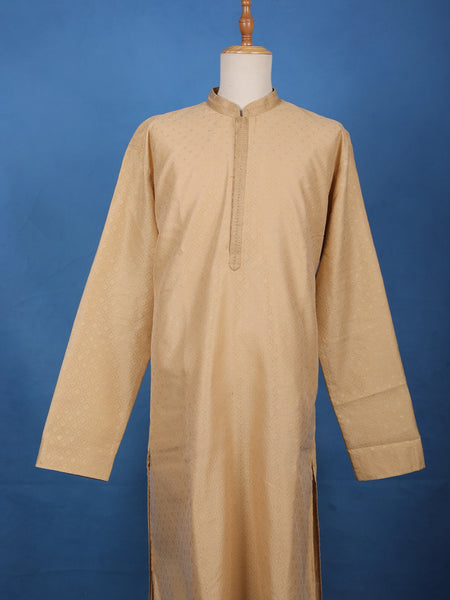 Sandal Beige Small Flower Designs Silk Kurta Set With Pant - Diadem