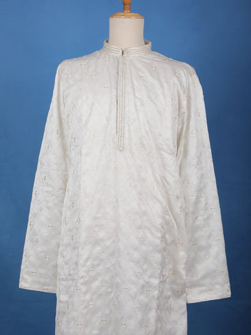 White Floral Designed Cotton Kurta Set - Diadem