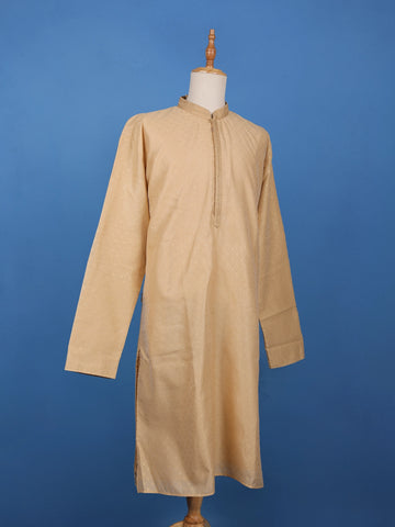 Sandal Beige Small Flower Designs Silk Kurta Set With Pant - Diadem
