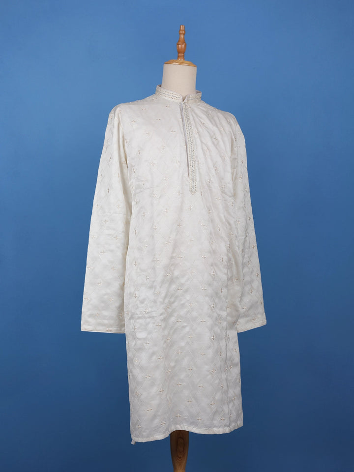 White Floral Designed Cotton Kurta Set - Diadem