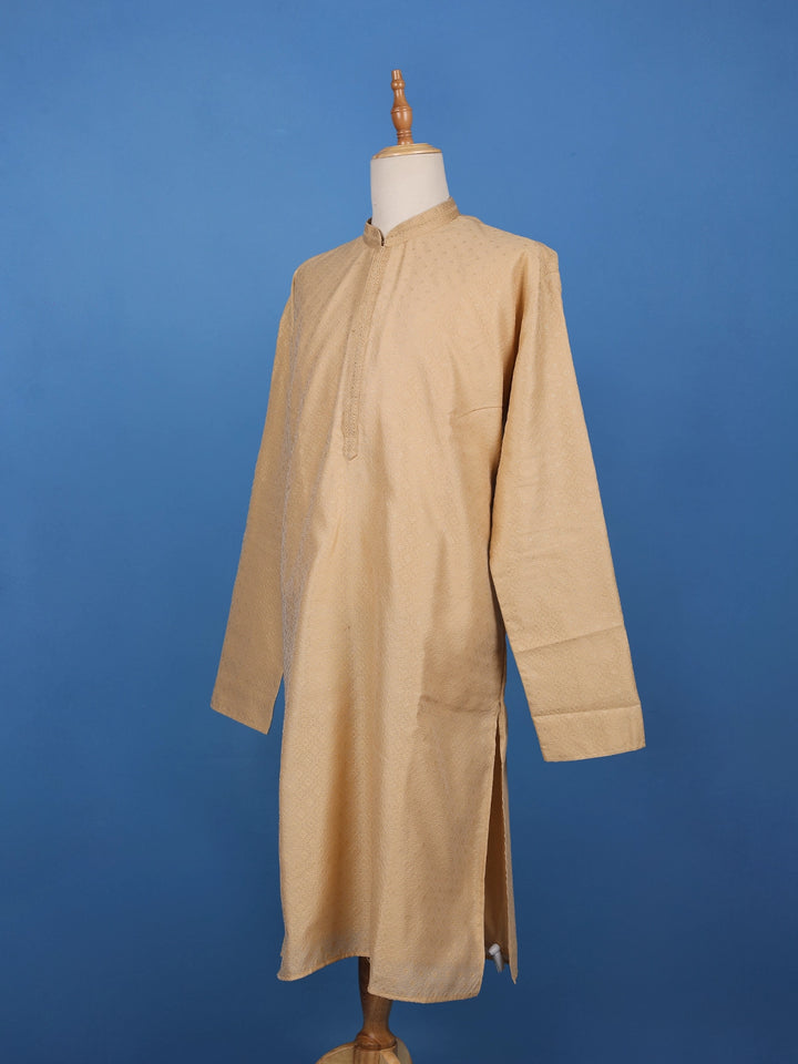 Sandal Beige Small Flower Designs Silk Kurta Set With Pant - Diadem