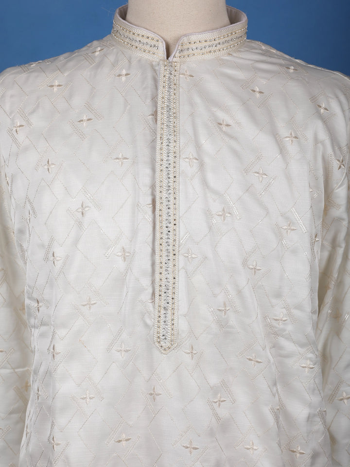 White Floral Designed Cotton Kurta Set - Diadem