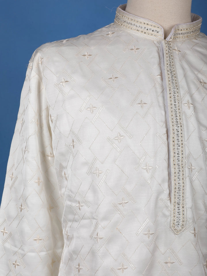 White Floral Designed Cotton Kurta Set - Diadem