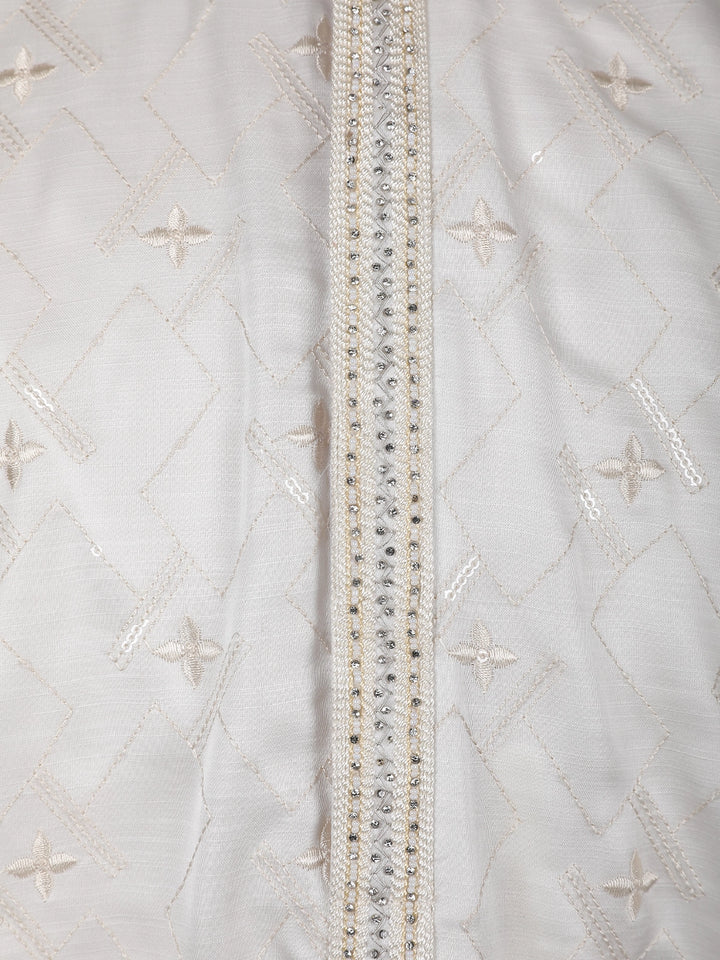 White Floral Designed Cotton Kurta Set - Diadem