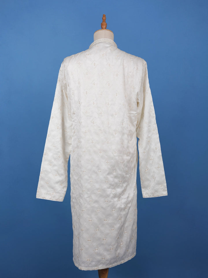 White Floral Designed Cotton Kurta Set - Diadem