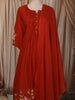 Scarlet Red Floral Thread Embroidered Design Cotton Straight Cut Salwar Suit with Dupatta
