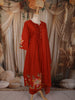 Scarlet Red Floral Thread Embroidered Design Cotton Straight Cut Salwar Suit with Dupatta
