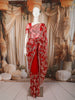 Scarlet Red Floral Vine Sequins Embroidered Design Net Party Wear Saree with Scalloped Border