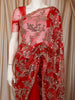 Scarlet Red Floral Vine Sequins Embroidered Design Net Party Wear Saree with Scalloped Border