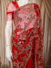 Scarlet Red Floral Vine Sequins Embroidered Design Net Party Wear Saree with Scalloped Border