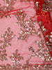 Scarlet Red Floral Vine Sequins Embroidered Design Net Party Wear Saree with Scalloped Border