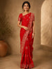 Scarlet Red Floral Zari Woven Banarasi Silk Saree with Designer Border