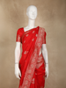 Scarlet Red Floral Zari Woven Banarasi Silk Saree with Designer Border