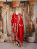 Scarlet Red Paisley Zari Embroidered and Stone Embellished Design Semi Silk Anarkali Salwar Suit with Matching Dupatta