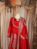 Scarlet Red Paisley Zari Embroidered and Stone Embellished Design Semi Silk Anarkali Salwar Suit with Matching Dupatta
