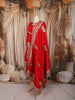 Scarlet Red Paisley Zari Embroidered and Stone Embellished Design Semi Silk Anarkali Salwar Suit with Matching Dupatta