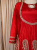 Scarlet Red Paisley Zari Embroidered and Stone Embellished Design Semi Silk Anarkali Salwar Suit with Matching Dupatta