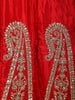 Scarlet Red Paisley Zari Embroidered and Stone Embellished Design Semi Silk Anarkali Salwar Suit with Matching Dupatta