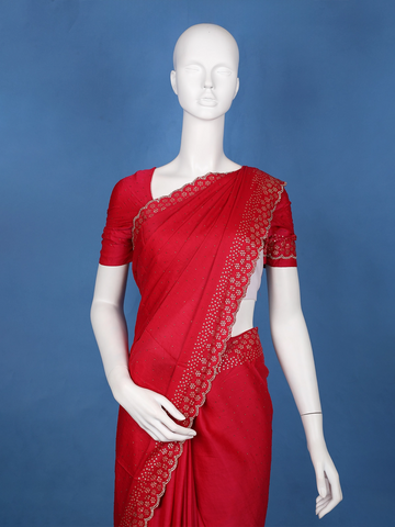 Scarlet RedScattered Dot Pattern Sequin Embellishment Organza Saree - Diadem