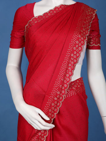 Scarlet RedScattered Dot Pattern Sequin Embellishment Organza Saree - Diadem