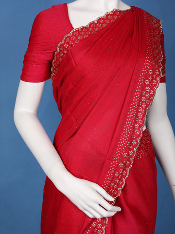 Scarlet RedScattered Dot Pattern Sequin Embellishment Organza Saree - Diadem