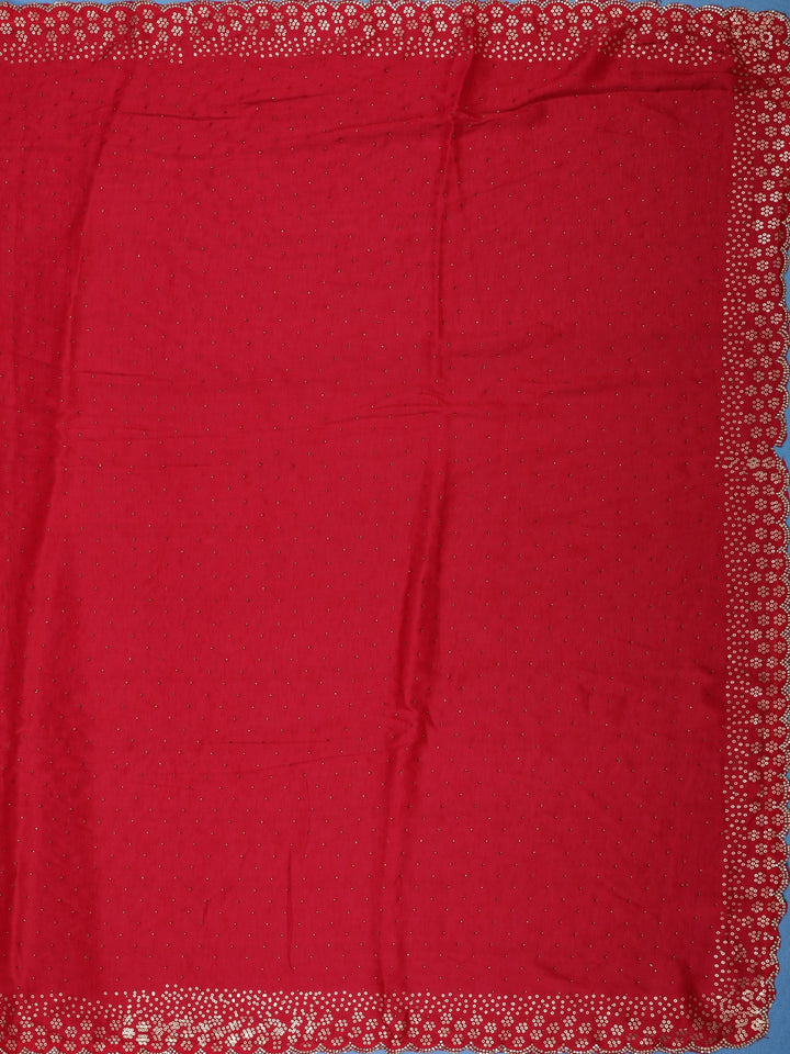 Scarlet RedScattered Dot Pattern Sequin Embellishment Organza Saree - Diadem
