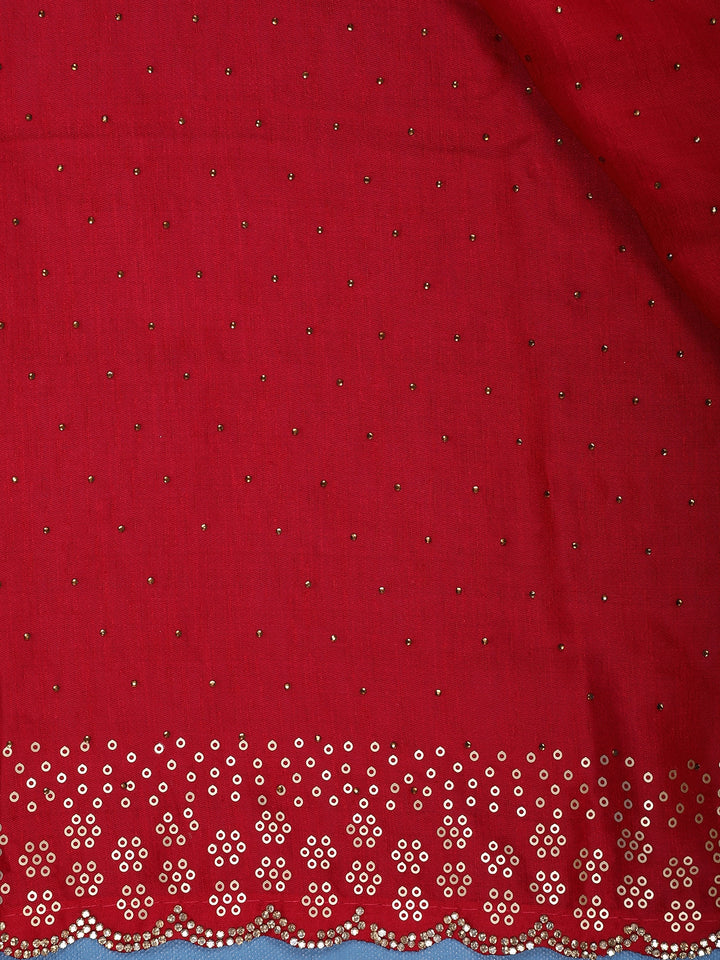 Scarlet RedScattered Dot Pattern Sequin Embellishment Organza Saree - Diadem