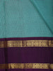Sea Aqua Blue Checked Woven Design Pure Kanchipuram Silk Saree with Contrast Double Zari Border