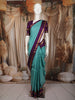 Sea Aqua Blue Checked Woven Design Pure Kanchipuram Silk Saree with Contrast Double Zari Border
