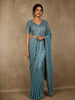 Sea Blue Geometric Sequins Embroidered Design Georgette Ready To Wear Saree with Designer Blouse