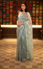 Sea Blue Sequins and Zardozi Embroidered Design Pure Tissue Organza Saree with Designer Border