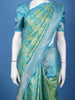 Sea Green And Sky Blue Floral Motif Woven Kanchipuram Silk Saree With Zari Border