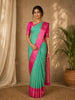 Sea Green Butta Woven Soft Silk Saree with Contrast Pink Border