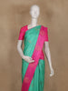 Sea Green Butta Woven Soft Silk Saree with Contrast Pink Border