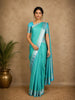 Sea Green Checked Woven Pure Kanchipuram Silk Saree with Silver Zari Border