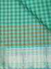 Sea Green Checked Woven Pure Kanchipuram Silk Saree with Silver Zari Border