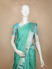 Sea Green Checked Woven Pure Kanchipuram Silk Saree with Silver Zari Border