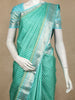 Sea Green Checked Woven Pure Kanchipuram Silk Saree with Silver Zari Border