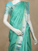 Sea Green Checked Woven Pure Kanchipuram Silk Saree with Silver Zari Border