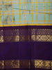 Sea Green Checked Zari Woven Design Pure Kanchipuram Silk Saree with Contrast Double Zari Border