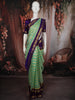 Sea Green Checked Zari Woven Design Pure Kanchipuram Silk Saree with Contrast Double Zari Border