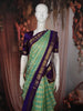 Sea Green Checked Zari Woven Design Pure Kanchipuram Silk Saree with Contrast Double Zari Border