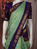Sea Green Checked Zari Woven Design Pure Kanchipuram Silk Saree with Contrast Double Zari Border