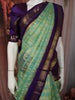 Sea Green Checked Zari Woven Design Pure Kanchipuram Silk Saree with Contrast Double Zari Border
