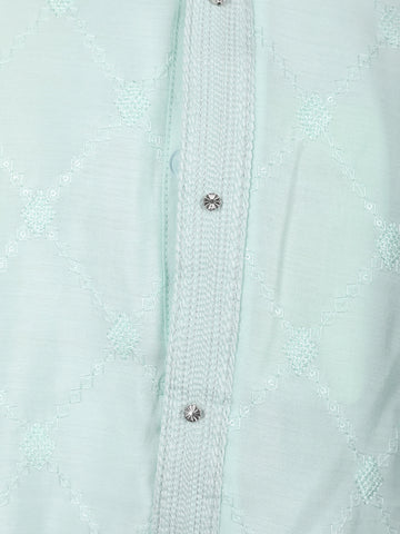 Sea Green Diamond Embroidered Cotton Kurta For Men - Diadem