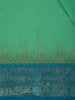 Sea Green Floral Butta Woven Soft Silk Saree with Contrast Teal Blue Zari Border